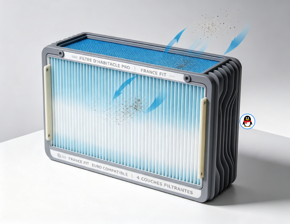 Filtre d’habitacle 4 couches compatible véhicules français, filtration pollens et allergènes