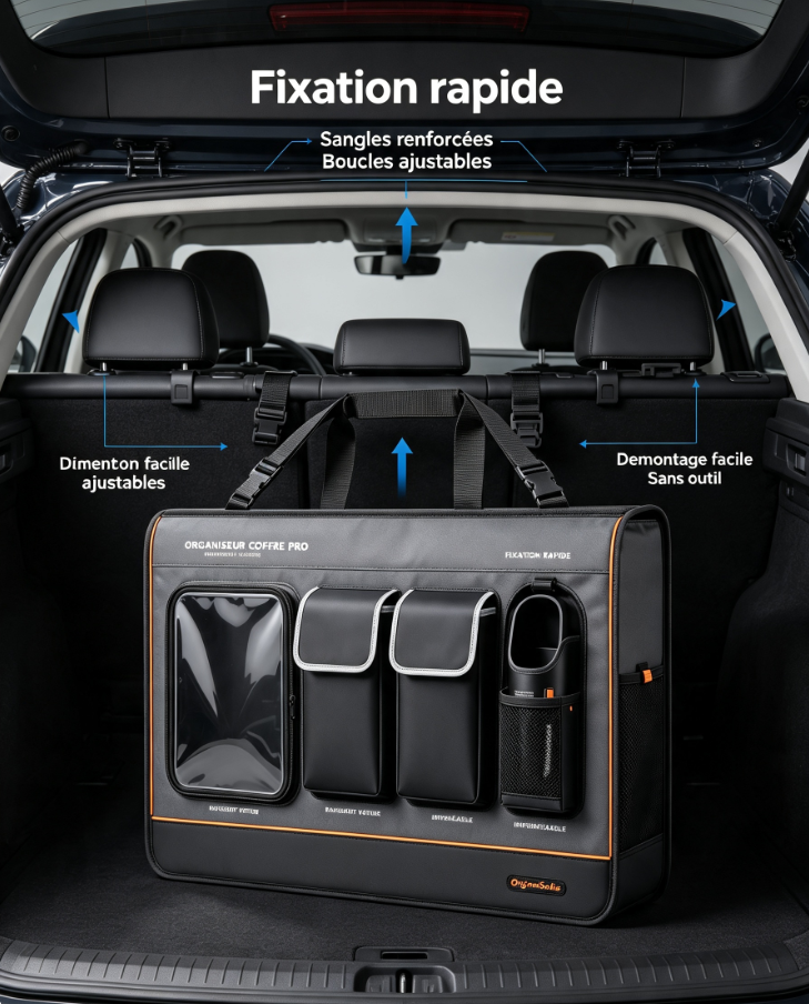 Organiseur coffre auto multifonction à sangles ajustables, tissu Oxford imperméable pour SUV, berline et break français